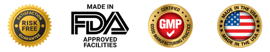 ProstaMend supplement logos – GMP certified, FDA registered, Made in USA, natural, non-GMO